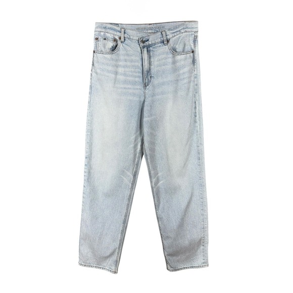 American Eagle Outfitters Denim - American Eagle Hi Rise Straight Baggy Jeans Size 12 Distressed Cross Over Button